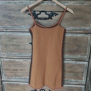 Nagnata Tan Mini Dress with Black Stripes